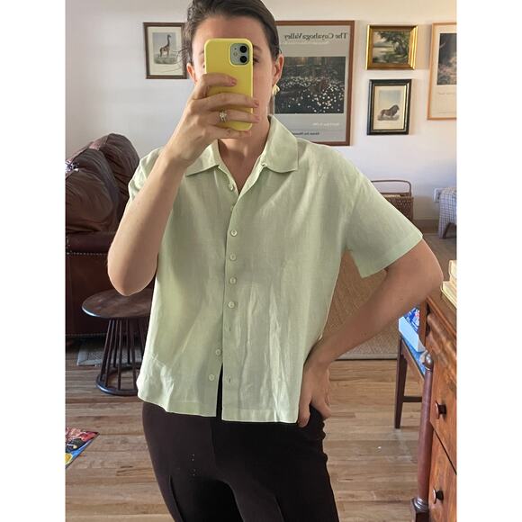 Short Sleeve Mint Green Linen Button Down Shirt - Picture 1 of 6